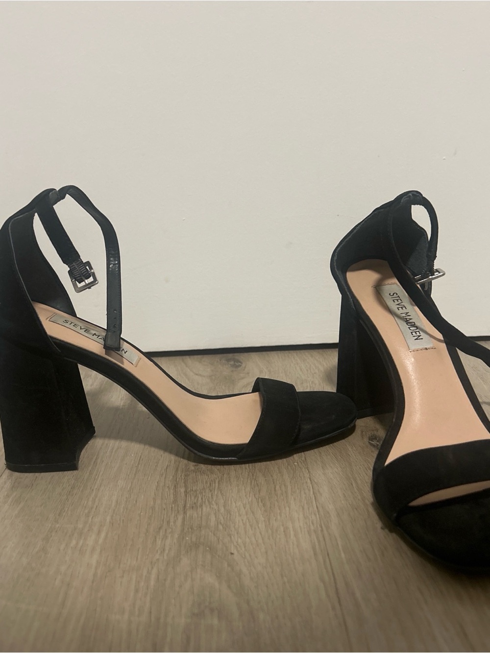 Steve Madden Black Suede Block Heel Sandals with Ankle Strap